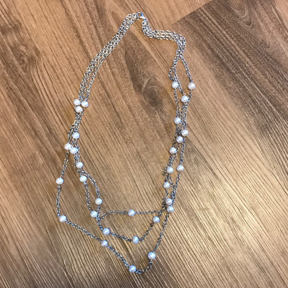 3 tiered sterling silver pearls necklace